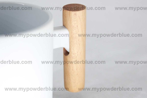 11 oz Matte Ceramic Coffee Mugs with Wooden Handle shot