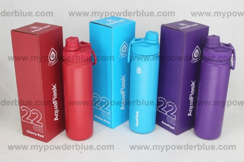 22 oz AquaFlask Vacuum Insulated Stainless Steel Water Bottle packaging