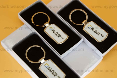 Corporate Class Rectangular Metal Keychains sample