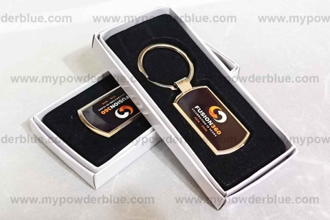Corporate Class Rectangular Metal Keychains sample
