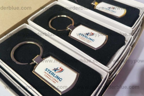 Corporate Class Rectangular Metal Keychains sample