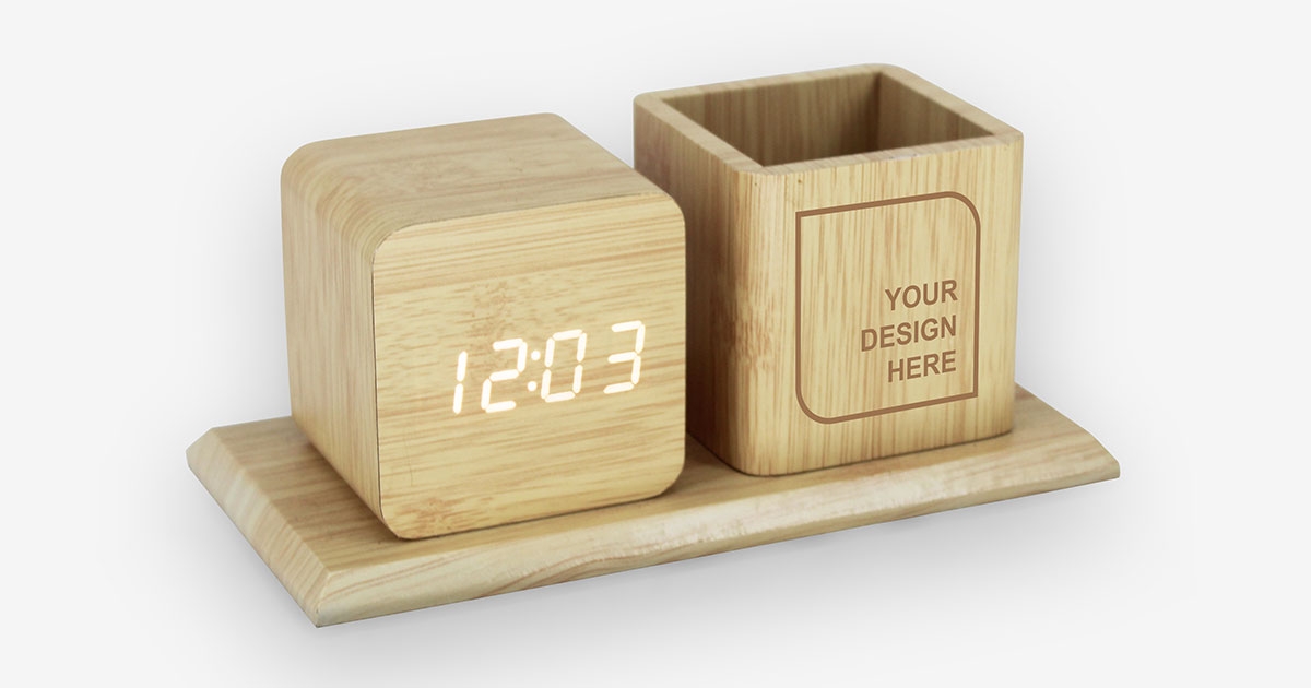 Custom Printed Digital Desk Alarm Clock with Pen Holder #11