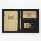 Bamboo Set of A6 Jotter, Pen, Card Holder, and Wooden Keyring